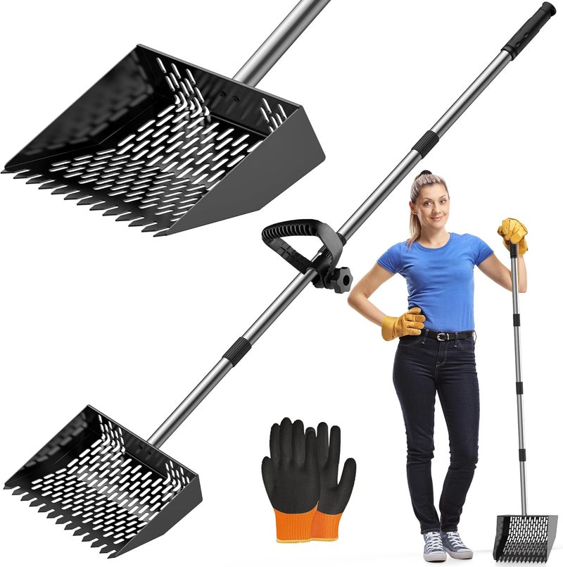 Besly Chicken Poop Scooper & Rake 2-in-1, Adjustable Chicken Coop Pooper Shovel (35 to 62"), Sifting Litter Shovel Scoop for Chicken Coop/Goat Stall/Stable Cleaning Tool - Image 1